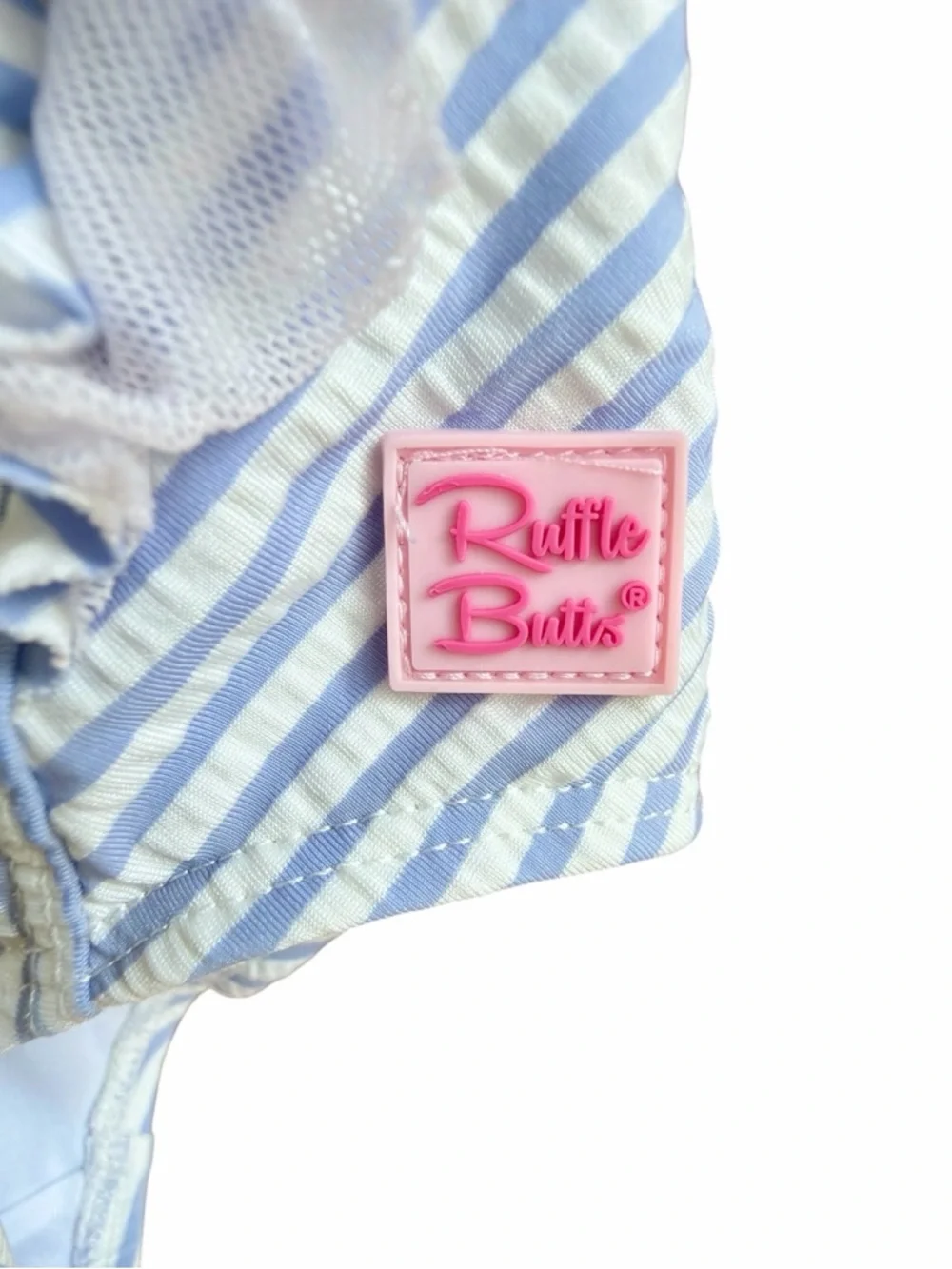 RuffleButts Periwinkle Blue Seersucker Waterfall One Piece UPF 50+ Size 2T
